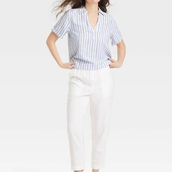 Universal Thread Women's Relaxed Fit Linen Rayon Blend Popover Blouse - Picture 2 of 5